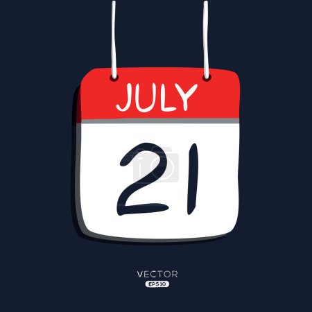 Kreative Kalenderseite mit einem einzigen Tag (21. Juli), Vektorillustration.