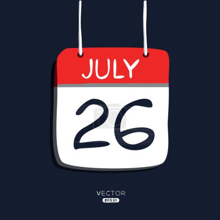 Kreative Kalenderseite mit einem einzigen Tag (26. Juli), Vektorillustration.