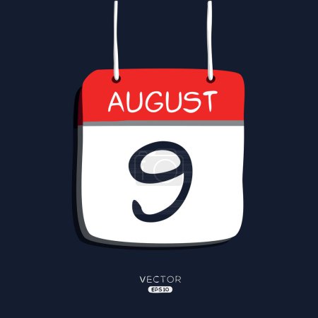 Creative calendar page with single day (9 August), Vector illustration.