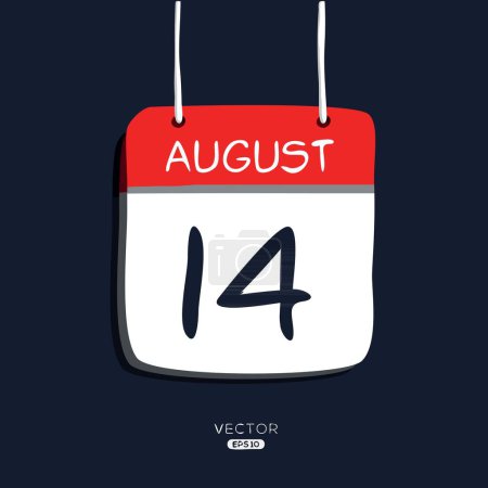 Kreatives Kalenderblatt mit einem einzigen Tag (14. August), Vektorillustration.