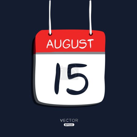Kreatives Kalenderblatt mit einem einzigen Tag (15. August), Vektorillustration.