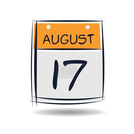 Kreatives Kalenderblatt mit einem einzigen Tag (17. August), Vektorillustration.