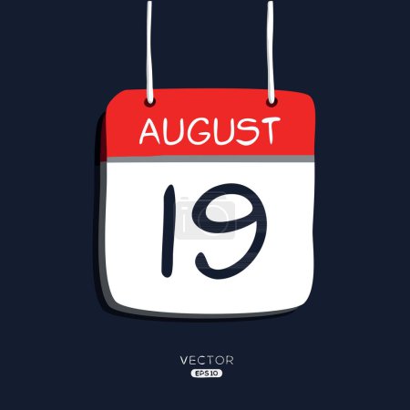 Kreatives Kalenderblatt mit einem einzigen Tag (19. August), Vektorillustration.