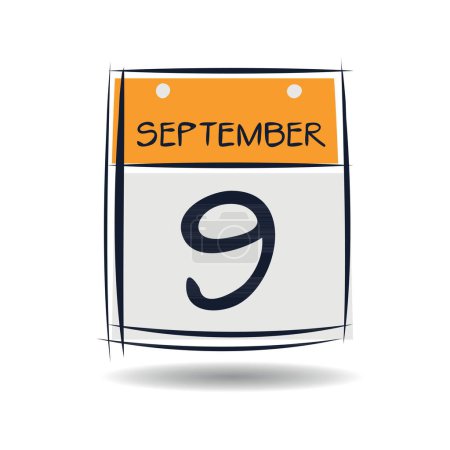Kreative Kalenderseite mit einem einzigen Tag (9. September), Vektorillustration.