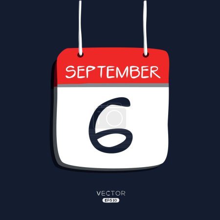 Kreatives Kalenderblatt mit einem einzigen Tag (6. September), Vektorillustration.