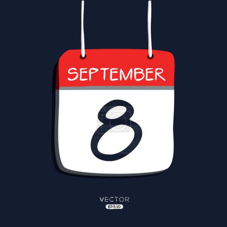 Kreatives Kalenderblatt mit einem einzigen Tag (8. September), Vektorillustration.