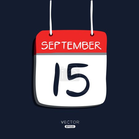 Creative calendar page with single day (15 September), Vector illustration.