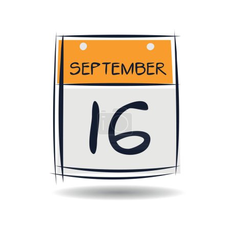 Creative calendar page with single day (16 September), Vector illustration.