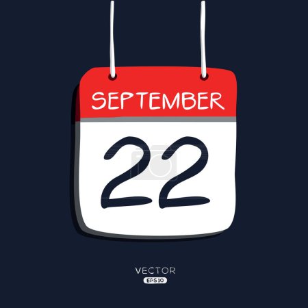 Kreatives Kalenderblatt mit einem einzigen Tag (22. September), Vektorillustration.