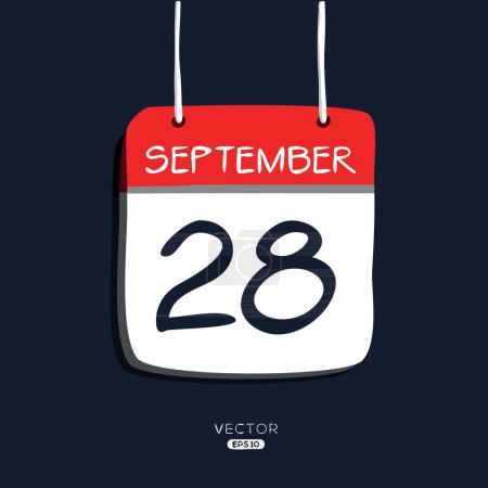 Téléchargez les illustrations : Page de calendrier créatif avec un seul jour (28 septembre), illustration vectorielle. - en licence libre de droit