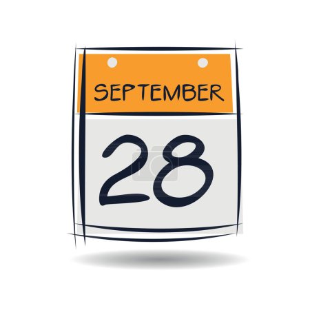 Kreatives Kalenderblatt mit einem einzigen Tag (28. September), Vektorillustration.