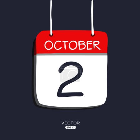 Page de calendrier créatif avec un seul jour (2 octobre), illustration vectorielle.