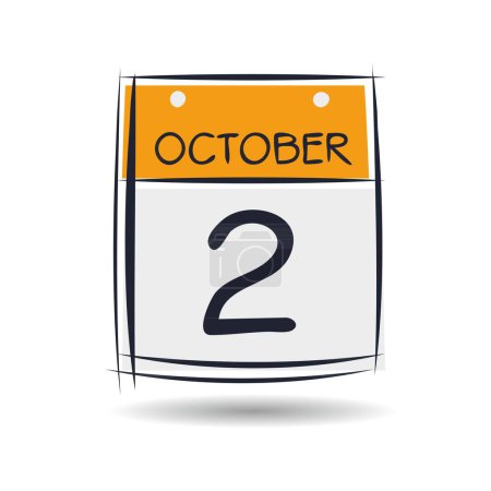 Page de calendrier créatif avec un seul jour (2 octobre), illustration vectorielle.
