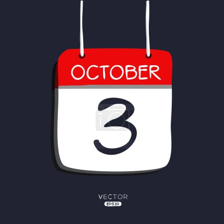Página del calendario creativo con un solo día (3 de octubre), ilustración vectorial.