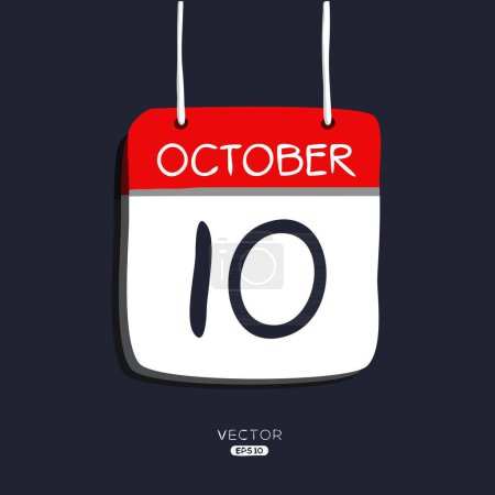 Page de calendrier créatif avec un seul jour (10 octobre), illustration vectorielle.