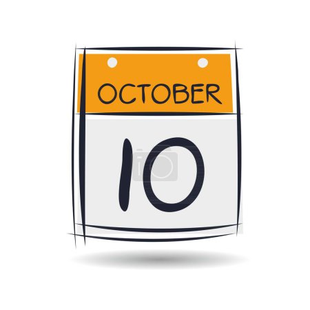 Creative calendar page with single day (10 October), Vector illustration.