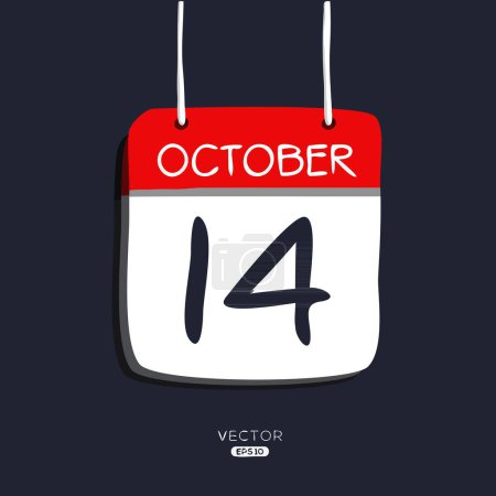 Kreatives Kalenderblatt mit einem einzigen Tag (14. Oktober), Vektorillustration.