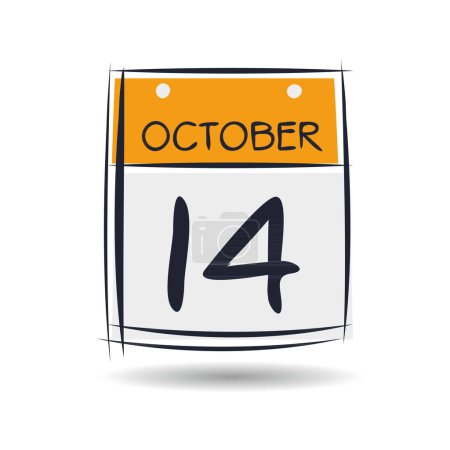 Kreatives Kalenderblatt mit einem einzigen Tag (14. Oktober), Vektorillustration.