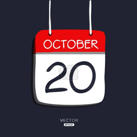 Page de calendrier créatif avec un seul jour (20 octobre), illustration vectorielle.