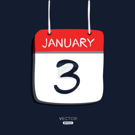 Página del calendario creativo con un solo día (3 de enero), ilustración vectorial.