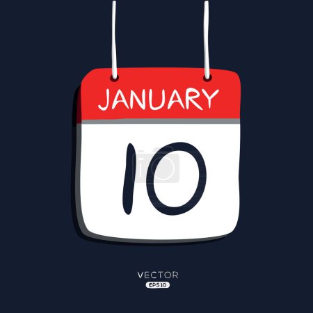 Téléchargez les illustrations : Page de calendrier créatif avec un seul jour (10 janvier), illustration vectorielle. - en licence libre de droit