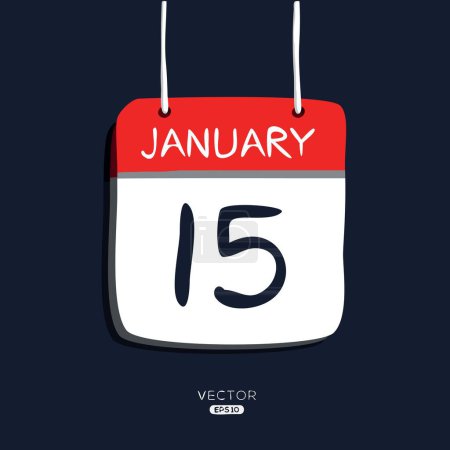 Kreatives Kalenderblatt mit einem einzigen Tag (15. Januar), Vektorillustration.