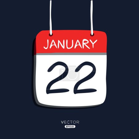 Kreatives Kalenderblatt mit einem einzigen Tag (22. Januar), Vektorillustration.