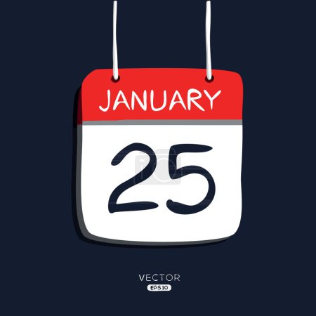 Kreatives Kalenderblatt mit einem einzigen Tag (25. Januar), Vektorillustration.