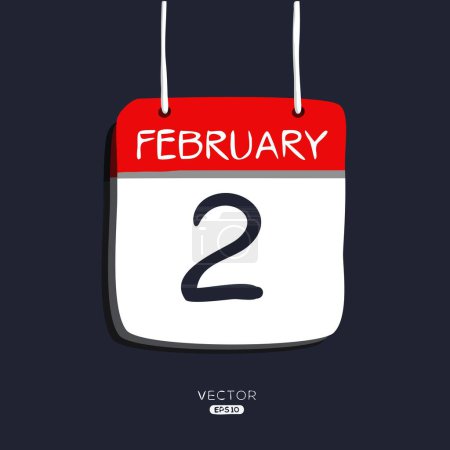 Creative calendar page with single day (2 February), Vector illustration.