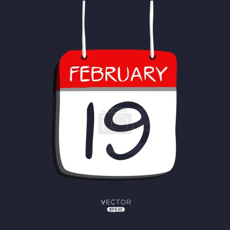 Page de calendrier créatif avec un seul jour (19 février), illustration vectorielle.