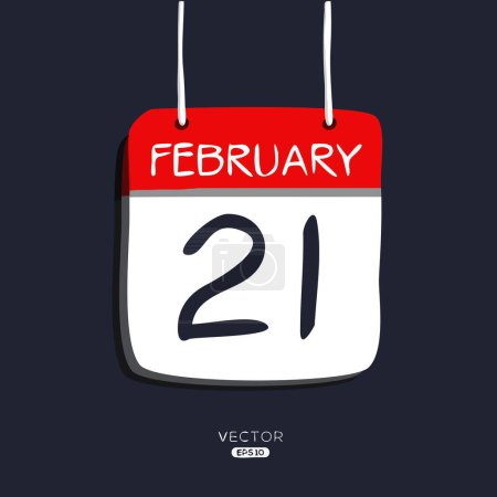 Kreatives Kalenderblatt mit einem einzigen Tag (21. Februar), Vektorillustration.