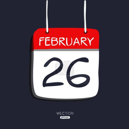 Creative calendar page with single day (26 February), Vector illustration.
