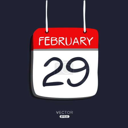 Creative calendar page with single day (29 February), Vector illustration.