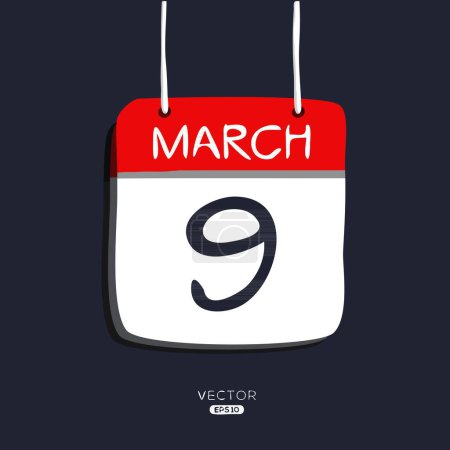 Téléchargez les illustrations : Page de calendrier créatif avec un seul jour (9 mars), illustration vectorielle. - en licence libre de droit