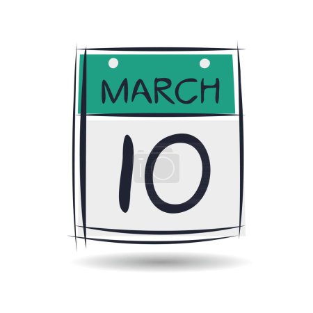 Kreative Kalenderseite mit einem einzigen Tag (10. März), Vektorillustration.