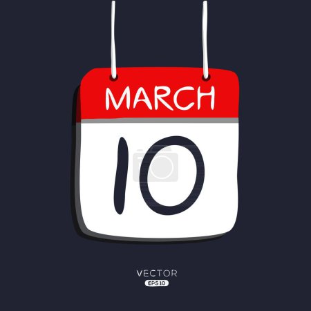 Kreative Kalenderseite mit einem einzigen Tag (10. März), Vektorillustration.