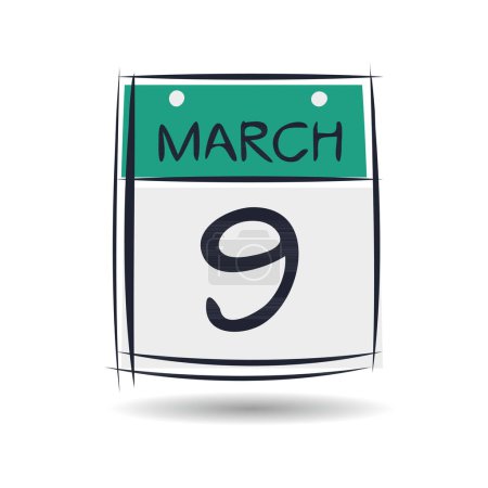 Téléchargez les illustrations : Page de calendrier créatif avec un seul jour (9 mars), illustration vectorielle. - en licence libre de droit