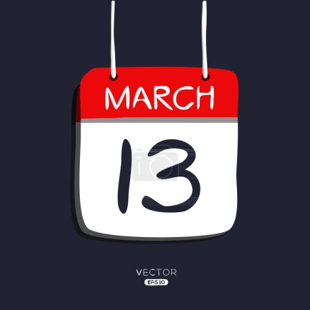 Página del calendario creativo con un solo día (13 de marzo), ilustración vectorial.