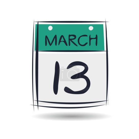 Página del calendario creativo con un solo día (13 de marzo), ilustración vectorial.