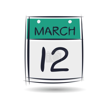Téléchargez les illustrations : Page de calendrier créatif avec un seul jour (12 mars), illustration vectorielle. - en licence libre de droit