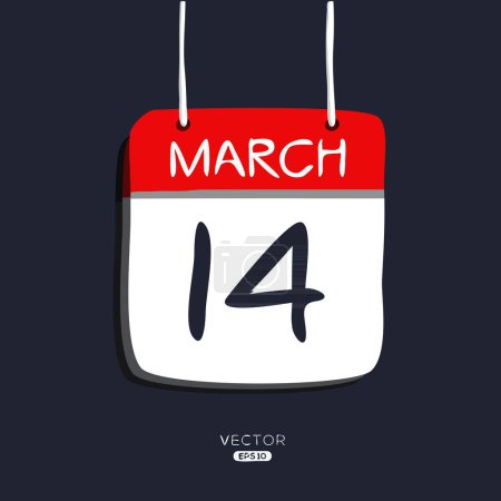 Kreative Kalenderseite mit einem einzigen Tag (14. März), Vektorillustration.