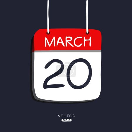 Kreative Kalenderseite mit einem einzigen Tag (20. März), Vektorillustration.