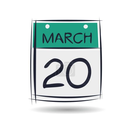 Kreative Kalenderseite mit einem einzigen Tag (20. März), Vektorillustration.