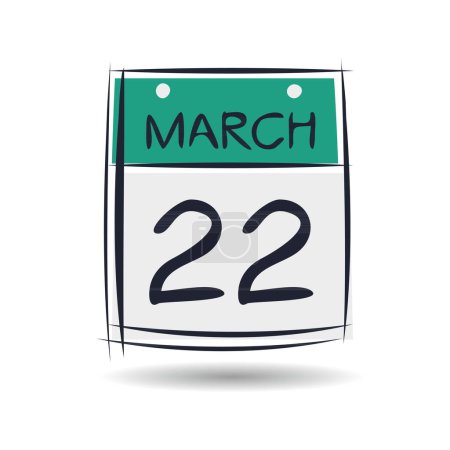 Kreative Kalenderseite mit einem einzigen Tag (22. März), Vektorillustration.