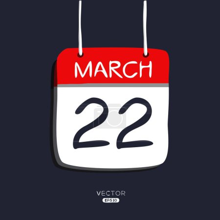 Creative calendar page with single day (22 March), Vector illustration.