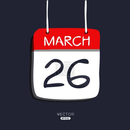 Creative calendar page with single day (26 March), Vector illustration.