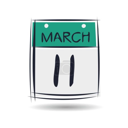 Creative calendar page with single day (11 March), Vector illustration.