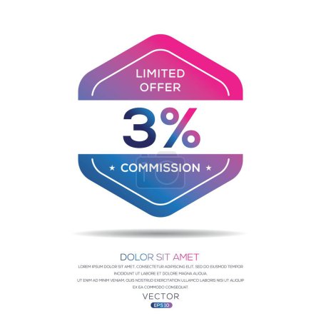 3% Oferta limitada de la Comisión, etiqueta Vector.