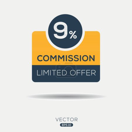 9% Oferta limitada de la Comisión, etiqueta Vector.