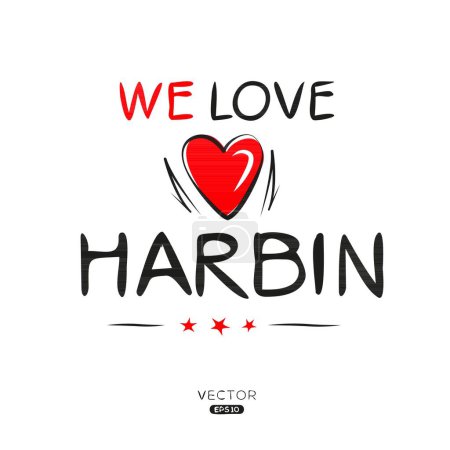 Diseño de texto de etiqueta creativa Harbin, Se puede utilizar para pegatinas y etiquetas, camisetas, invitaciones e ilustraciones vectoriales.